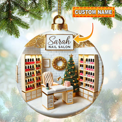Custom Name Nail Salon Ornament, Nail Salon Christmas Decoration