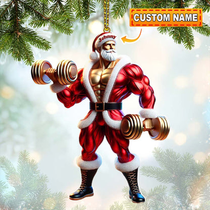 Custom Name Gym Work Out Santa Ornament, Gymnastics Christmas Gift