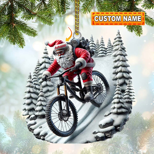 Custom Name Santa Mountain Bike Ornament, Christmas Gift for Mountain Bike Lover