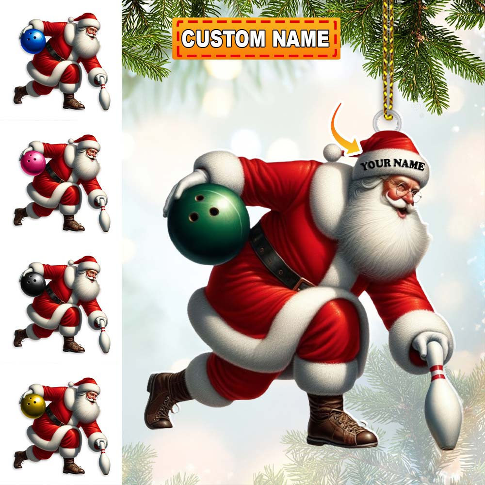 Custom Name Bowling Santa Ornament, Bowling Lover Christmas Gift
