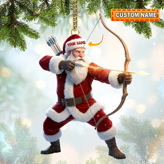 Archery Santa, Home Decor, Christmas Ornament, Personalized Ornament