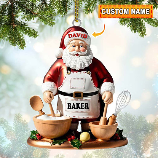Custom Name Baking Santa Ornament, Christmas Gift for Baker