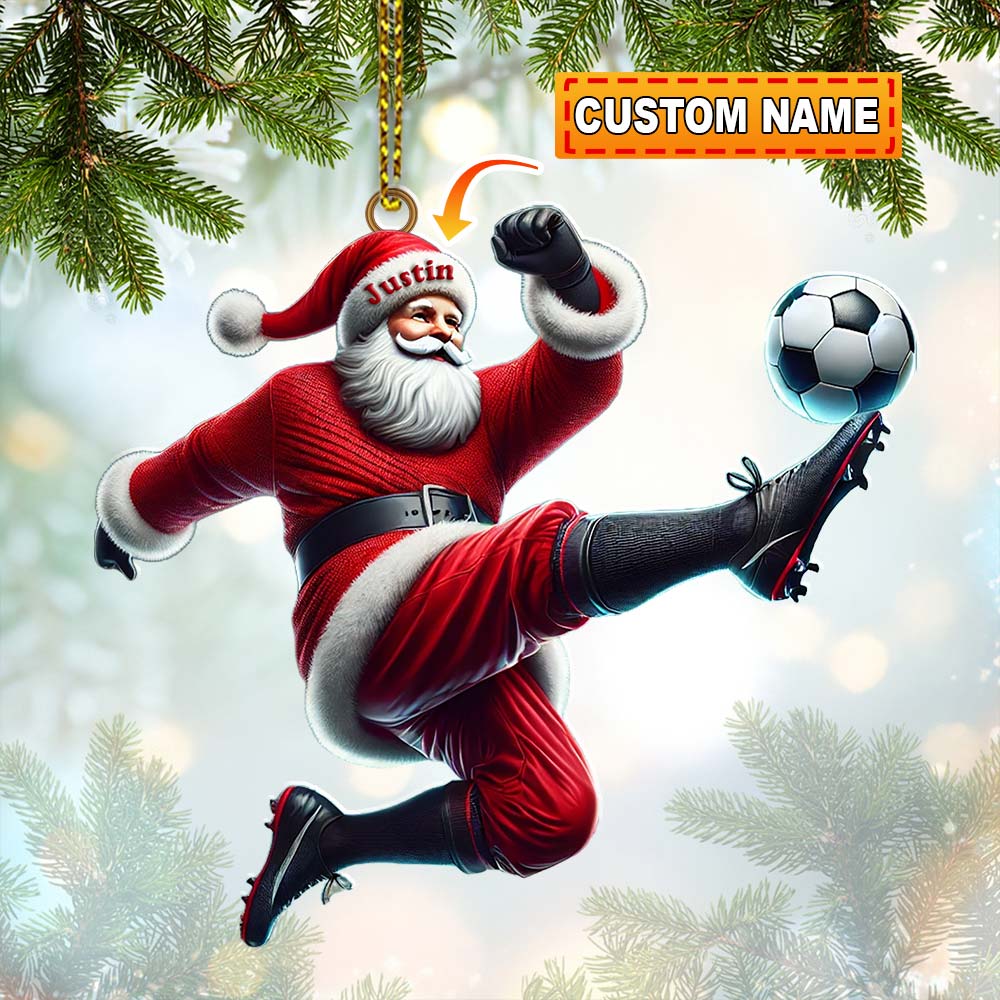 Custom Name Football Santa Ornament, Christmas Gift
