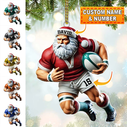 Custom Name Rugby Football Santa Ornament, Rugby Football Lover Christmas Gift