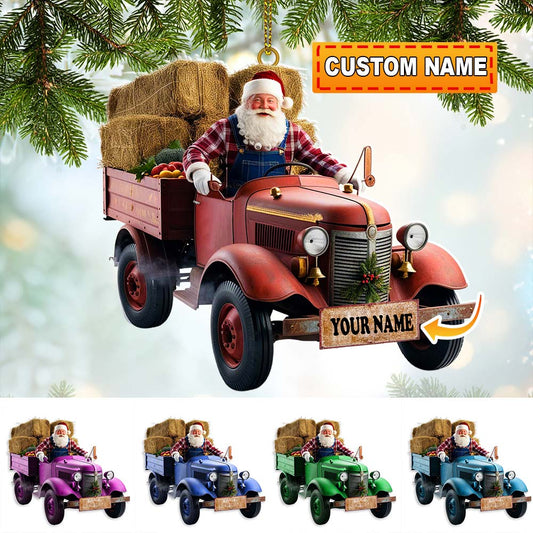 Custom Name Santa Truck Ornament, Christmas Gift Decoration