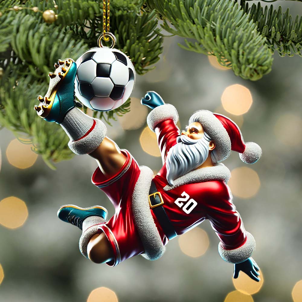 Custom Number Soccer Santa Ornament, Soccer Christmas Gift