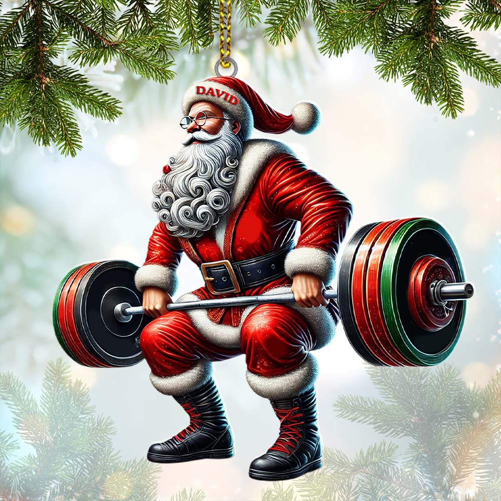 Custom Name Gym Work Out Santa Ornament, Gymnastics Christmas Gift