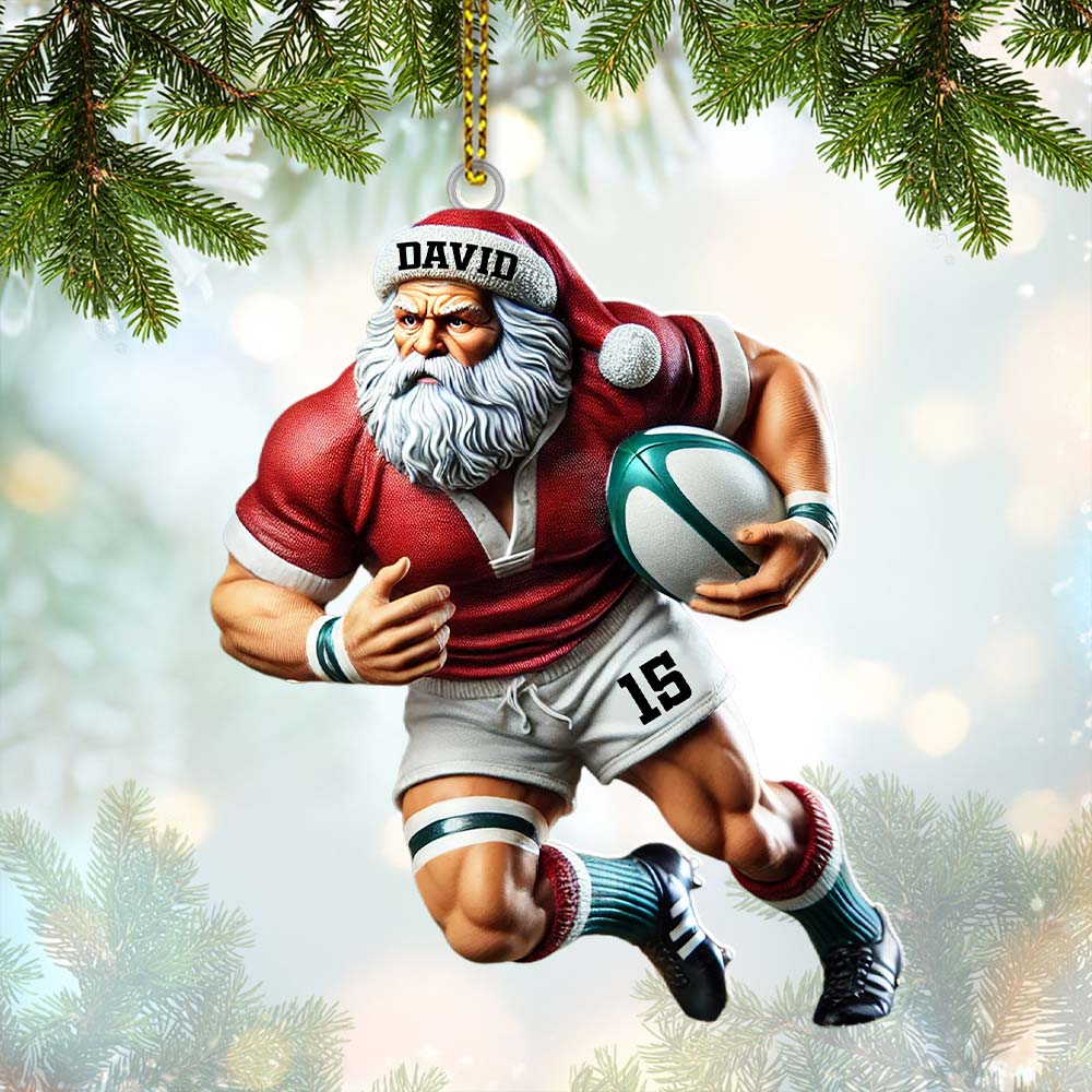 Custom Name Rugby Football Santa Ornament, Rugby Football Lover Christmas Gift