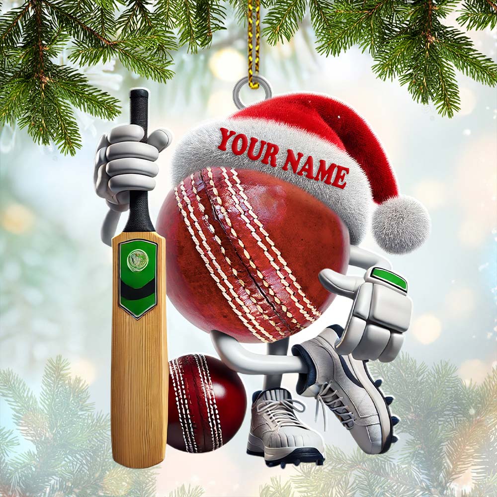 Custom Name Cricket Ball Ornament, Cricket Ball Lover Christmas Gift