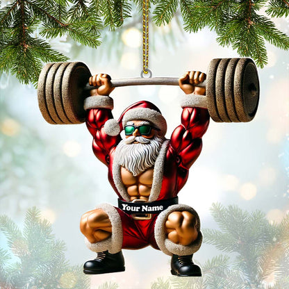 Custom Name Gym Work Out Santa Ornament, Gymnastics Christmas Gift