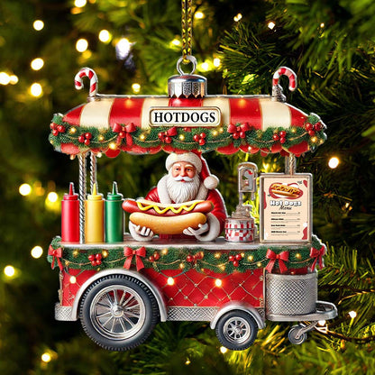 Custom Name Hot Dog Shop Ornament, Hot Dog Santa Christmas Gift