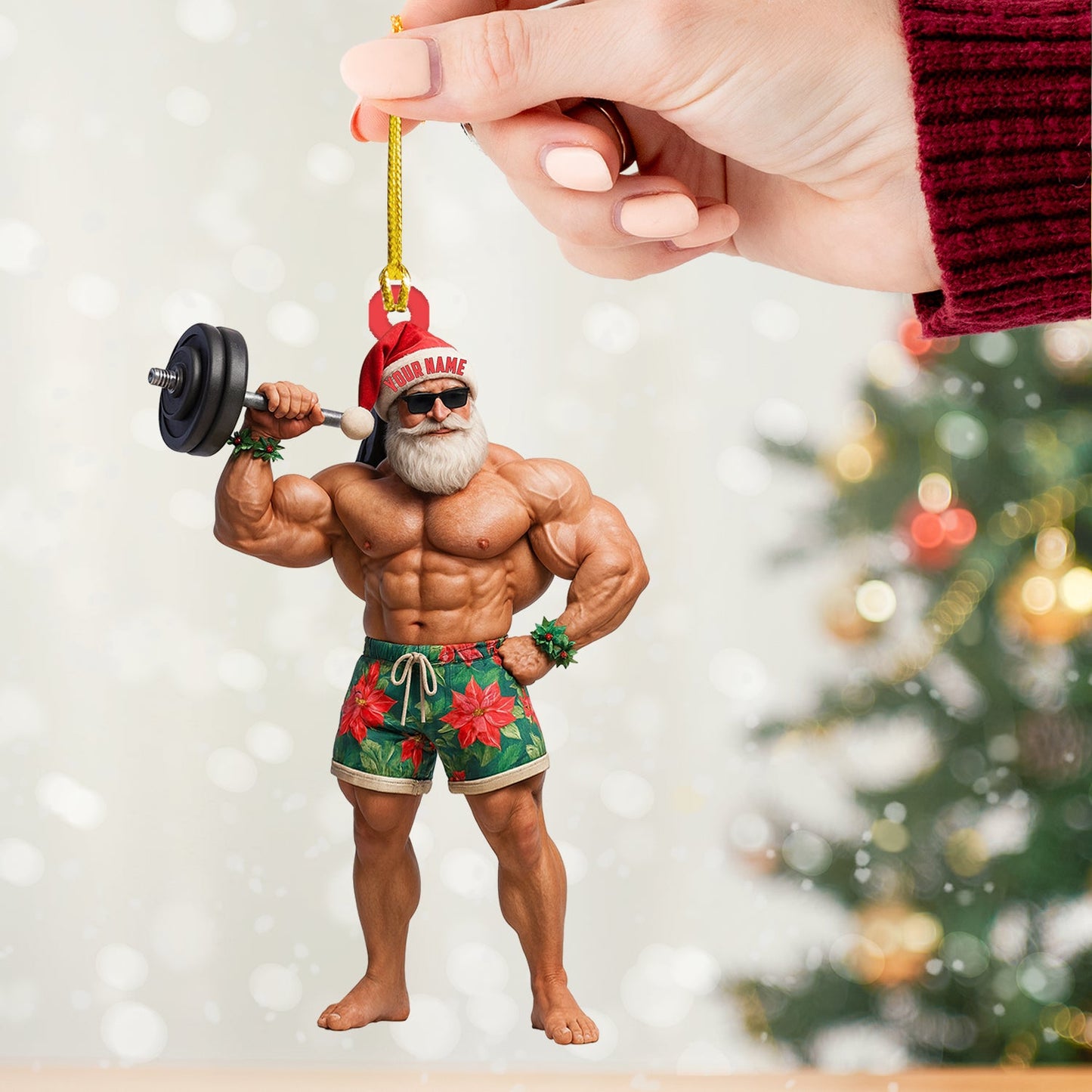 Weightlifting Santa, Home Decor, Christmas Ornament, Personalized Ornament