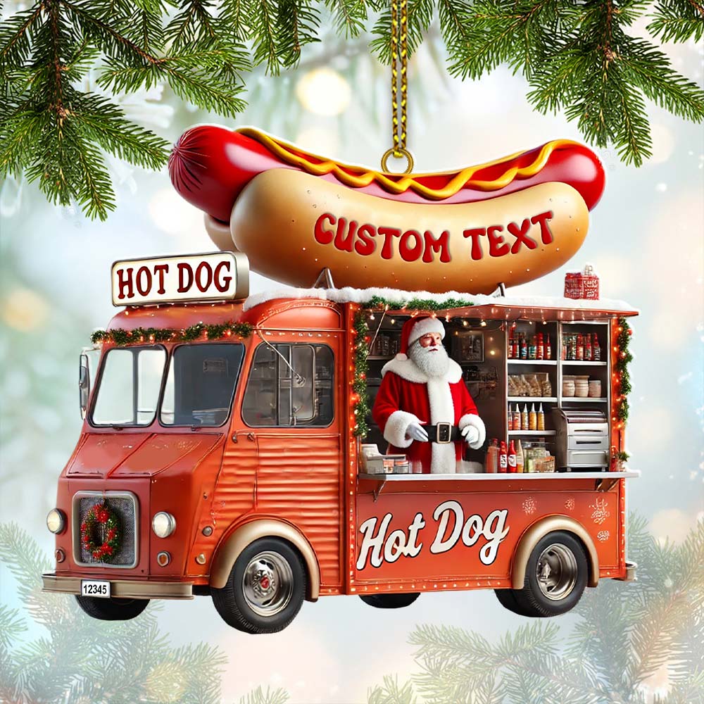 Custom Name Santa Hot Dog Ornament, Christmas Gift Decor