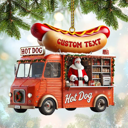 Custom Name Santa Hot Dog Ornament, Christmas Gift Decor