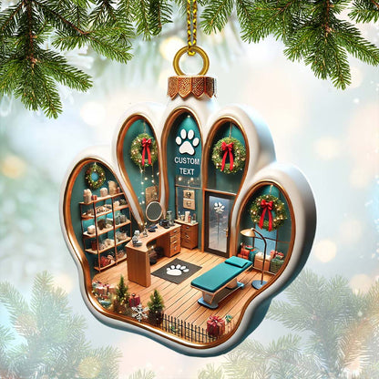 Custom Name Pet Grooming Shop Ornament, Christmas Gift for Pet Groomer