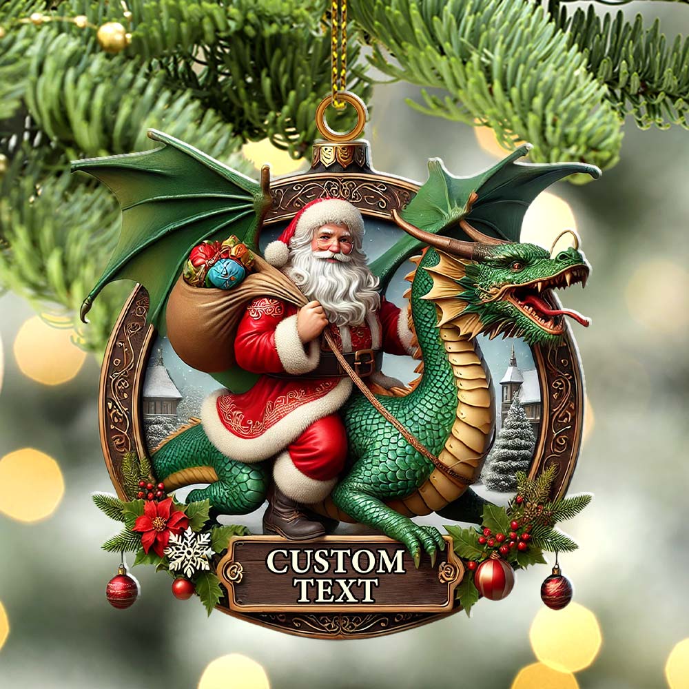 Custom Name Dragon Santa Ornament, Christmas Gift for Dragon Lover