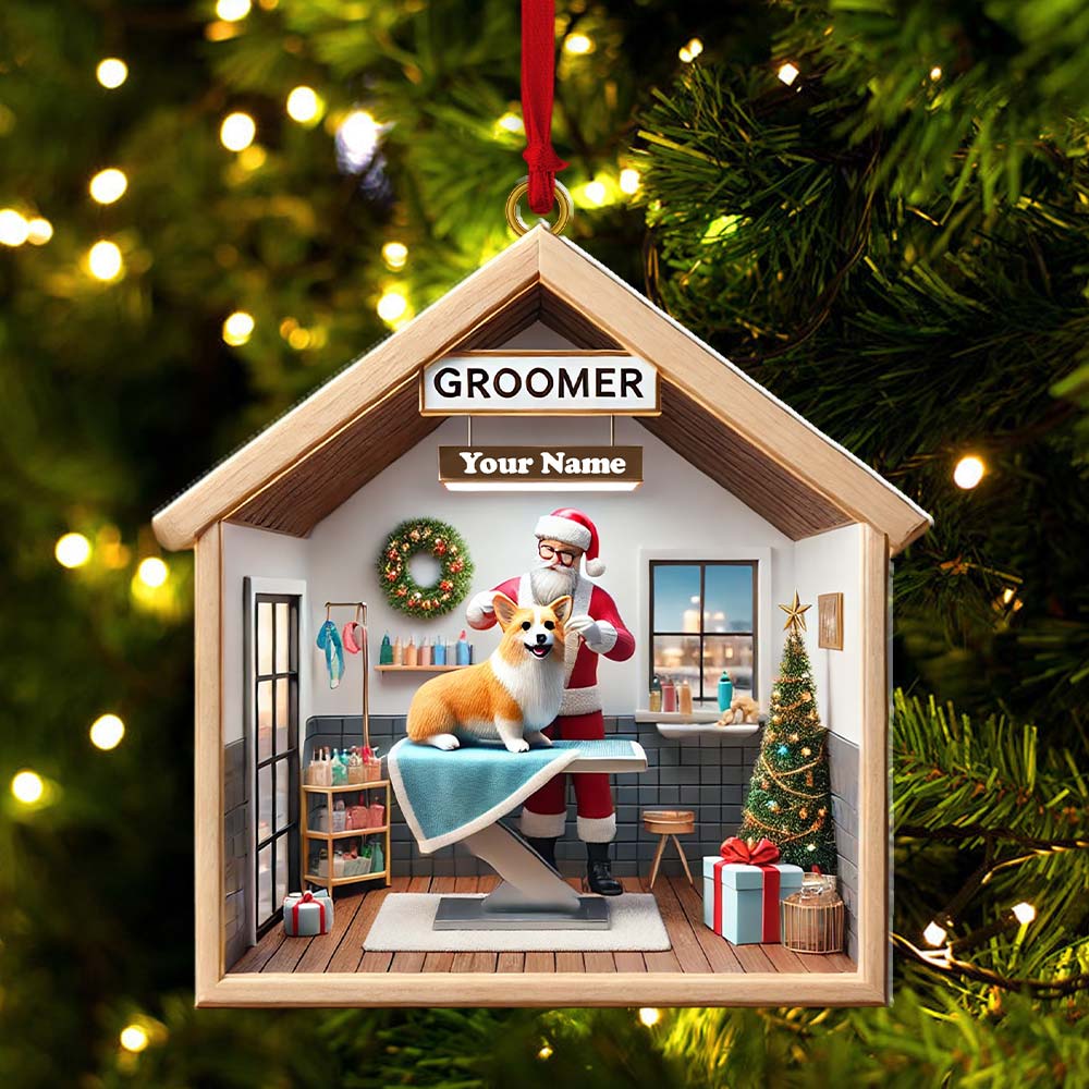 Custom Name Groomer Ornament, Christmas Decoration for Pet Shop
