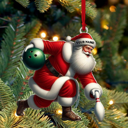 Custom Name Bowling Santa Ornament, Bowling Lover Christmas Gift