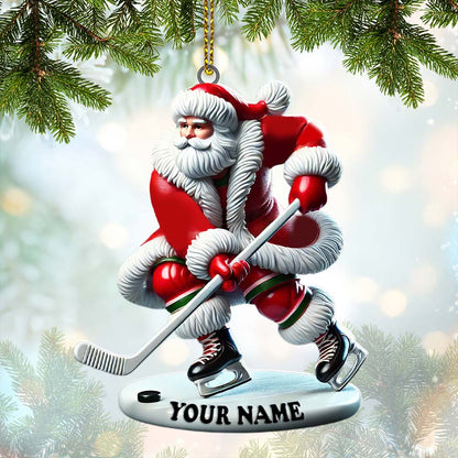 Custom Name Hockey Santa Ornament, Hockey Lover Christmas Gift
