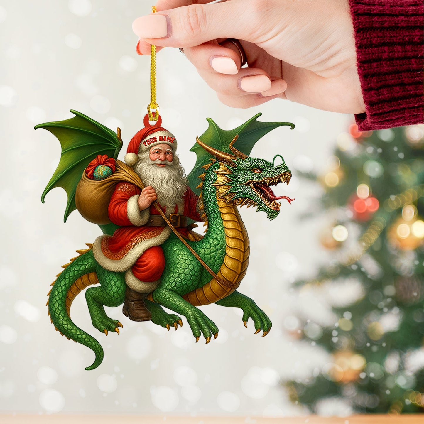 Christmas Dragon & Santa, Home Decor, Christmas Ornament, Personalized Ornament
