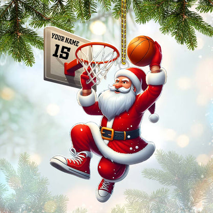 Custom Name and Number Basketball Santa Ornament, Basketball Lover Christmas Gift