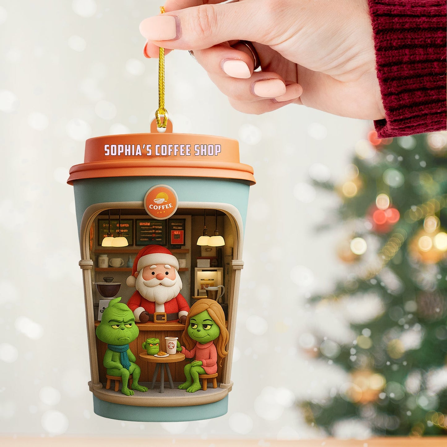 Christmas Coffee Shop, Home Decor, Christmas Ornament, Personalized Ornament