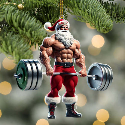 Custom Name Gym Work Out Santa Ornament, Gymnastics Christmas Gift