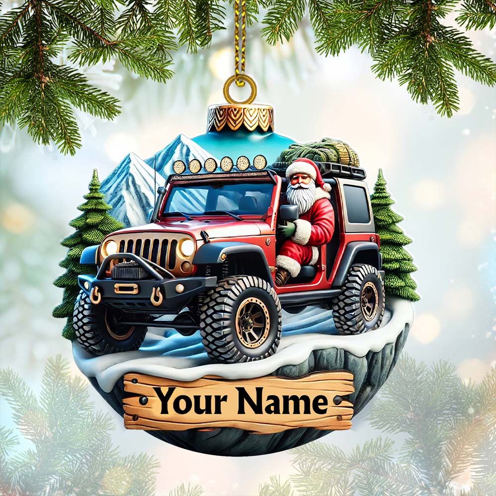 Custom Name Santa Ride Ornament, Santa Christmas Gift