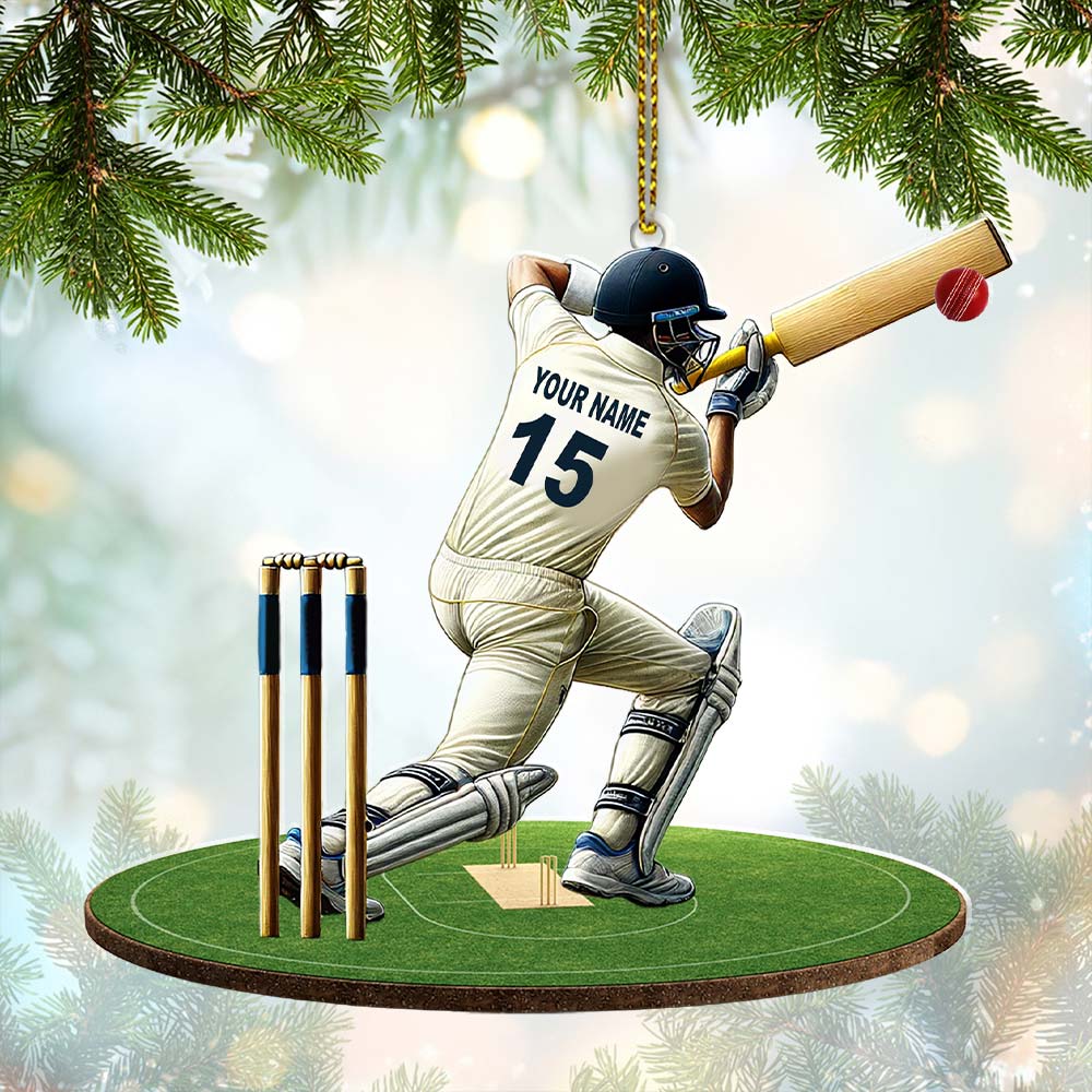 Custom Name Cricket Ball Ornament, Cricket Ball Lover Christmas Gift