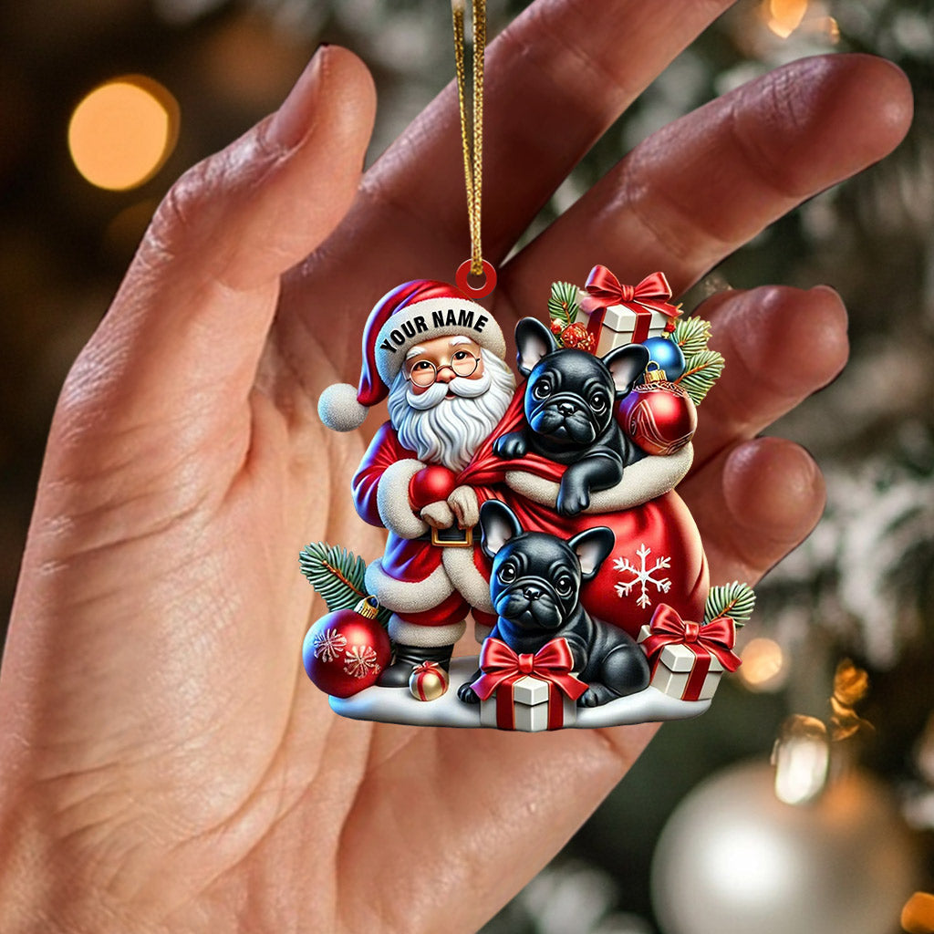 Santa And French Bulldog Home Decor Christmas Ornament, Personalized Ornament