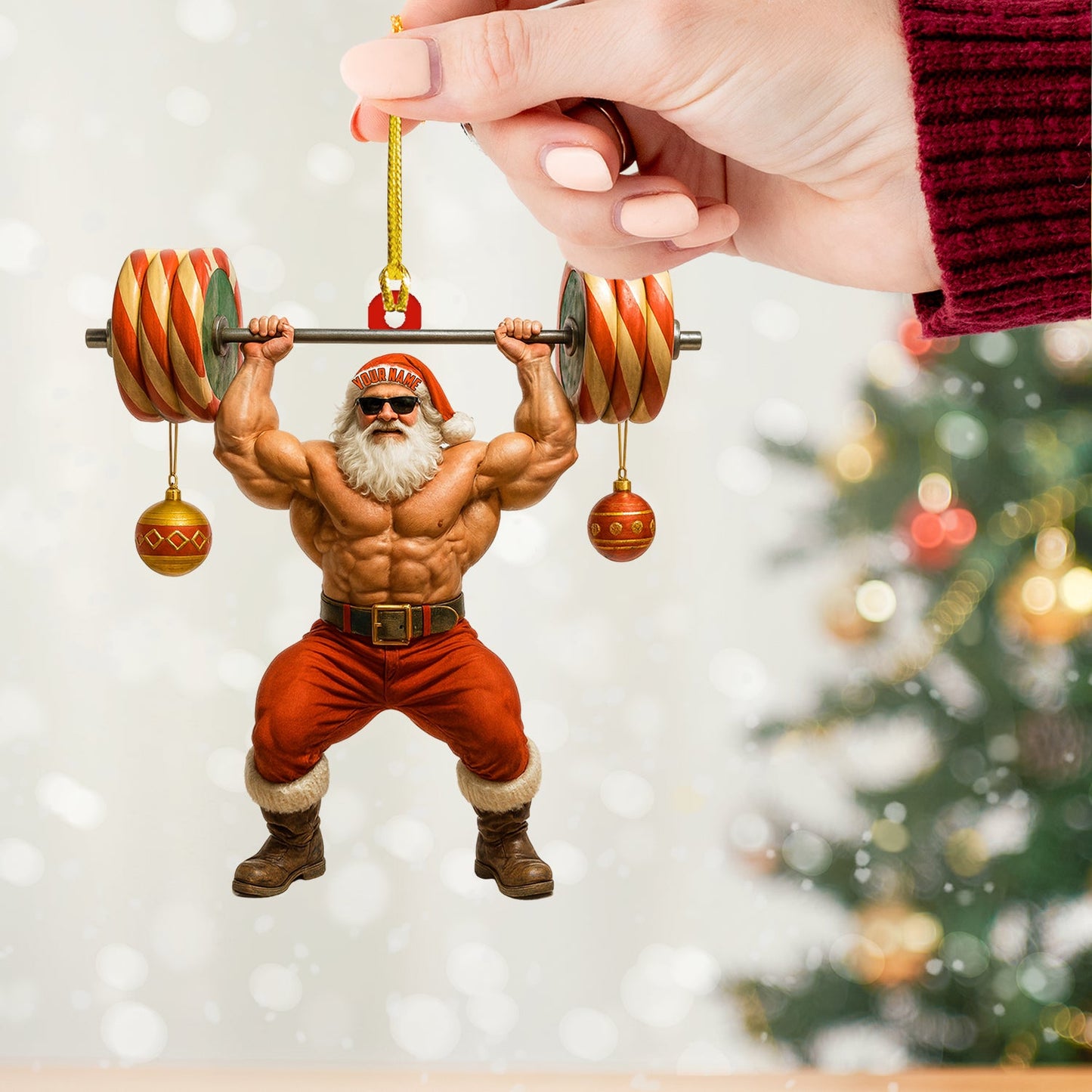 Weightlifting Santa, Home Decor, Christmas Ornament, Personalized Ornament