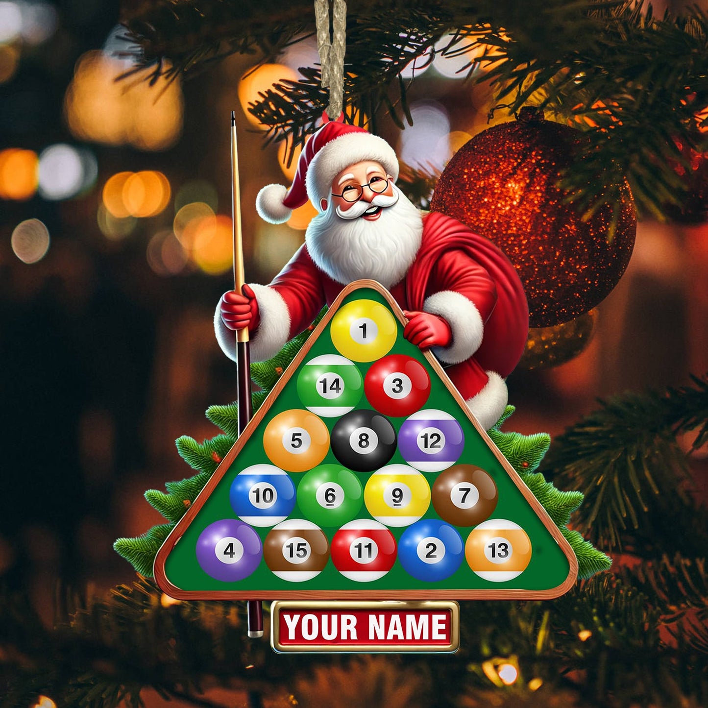 Billiard Santa Christmas Ornament, Personalized Ornament