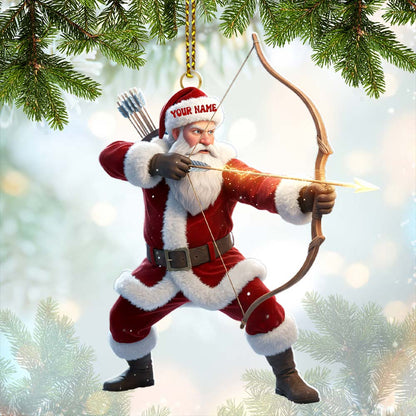 Archery Santa, Home Decor, Christmas Ornament, Personalized Ornament