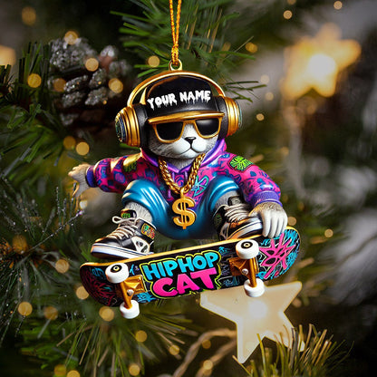 Hip Hop Cat Home Decor Christmas Ornament, Personalized Ornament
