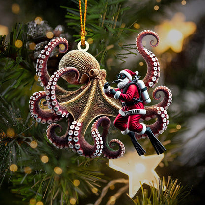 Octopus And Santa Home Decor Christmas Ornament, Personalized Ornament