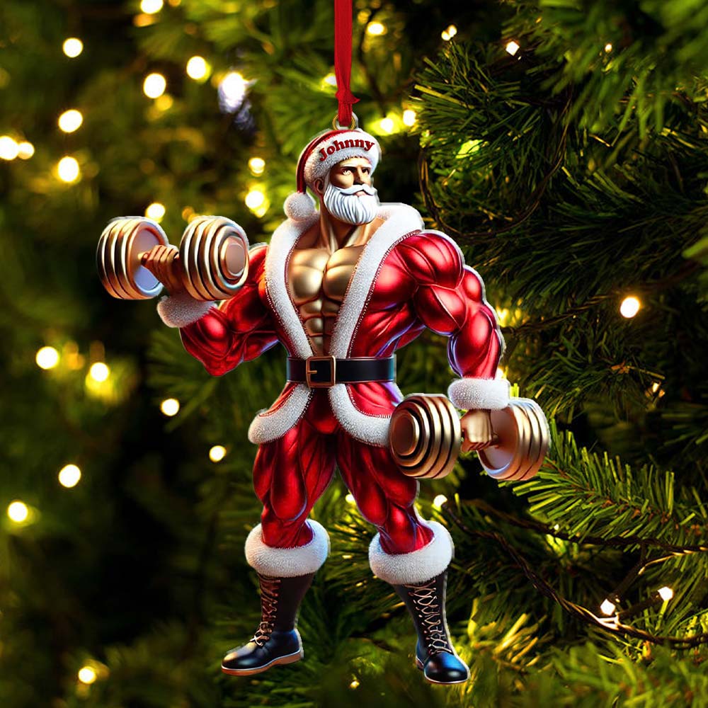 Custom Name Gym Work Out Santa Ornament, Gymnastics Christmas Gift