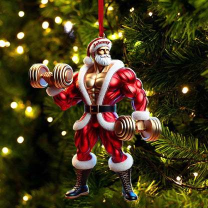 Custom Name Gym Work Out Santa Ornament, Gymnastics Christmas Gift
