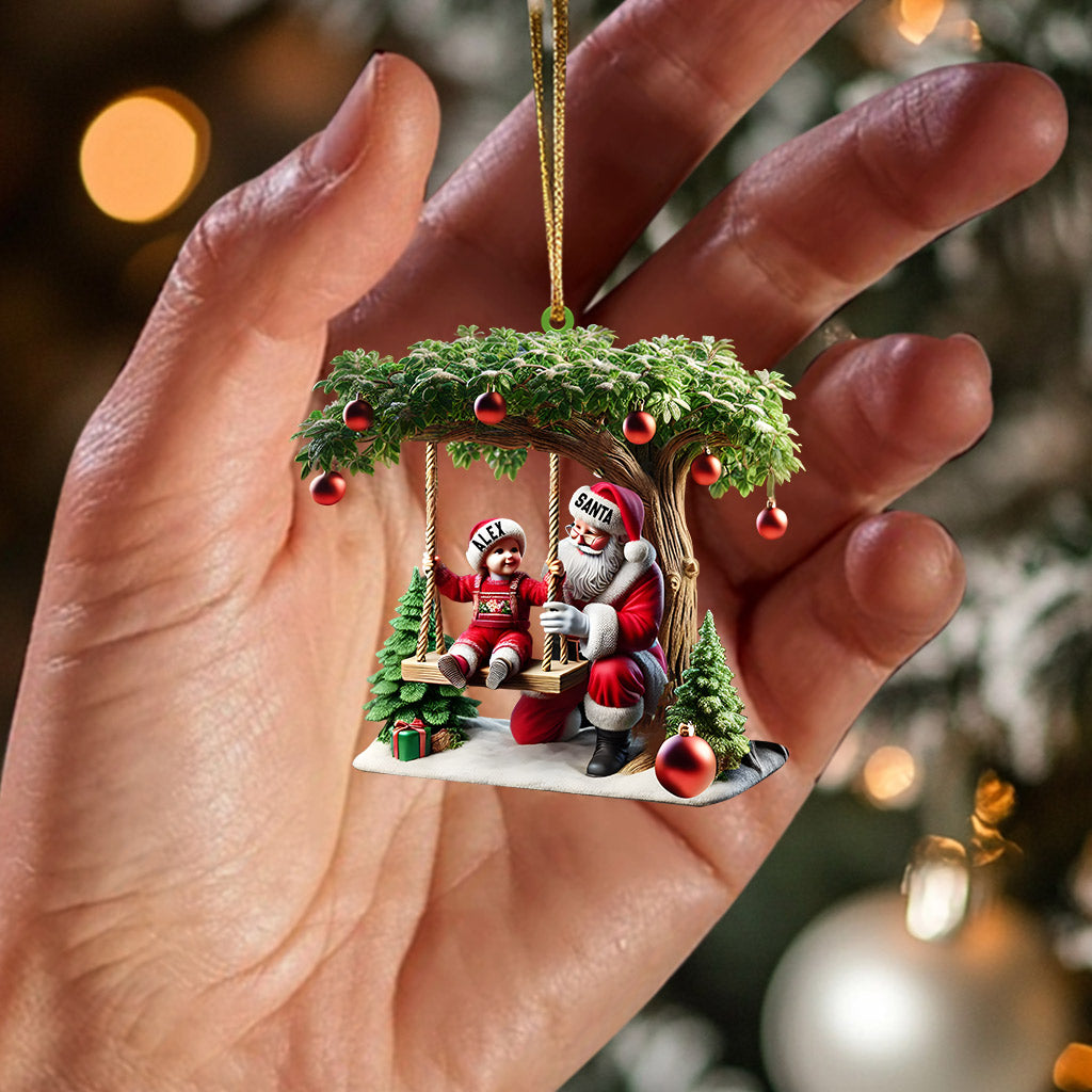 Kid And Santa Decor Christmas Ornament, Personalized Ornament