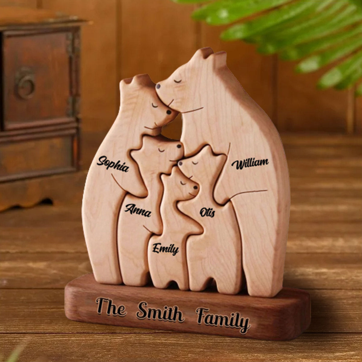 Personalized Wooden Bear Family - Puzzle Wooden Bear Family - Wooden Pet Carvings, Gift For Family