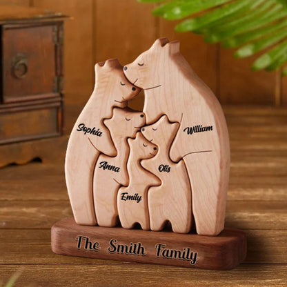 Personalized Wooden Bear Family - Puzzle Wooden Bear Family - Wooden Pet Carvings, Gift For Family