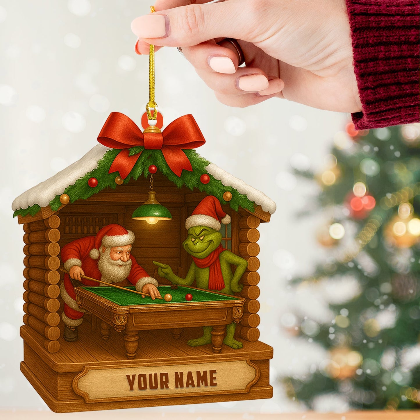 Billiard Santa, Home Decor, Christmas Ornament, Personalized Ornament