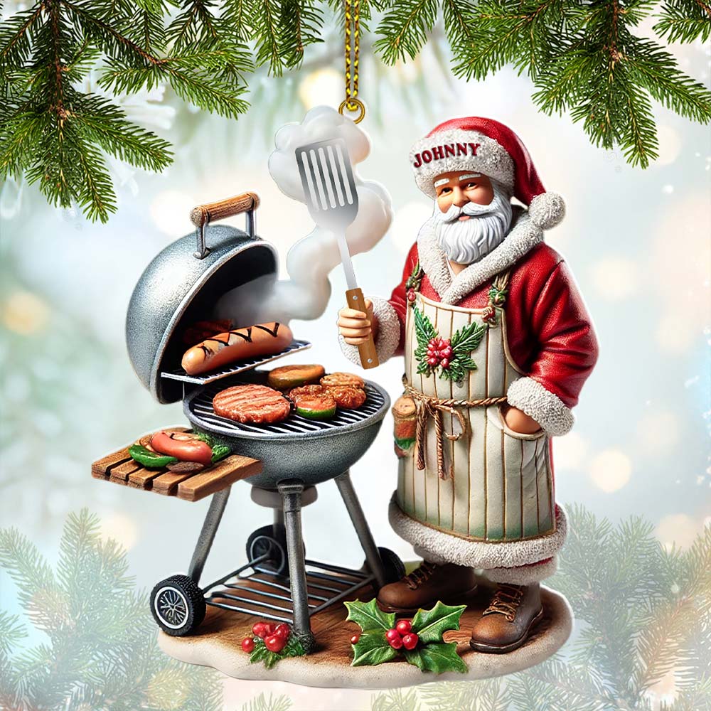 Custom Name Santa Grill Ornament, Christmas Gift