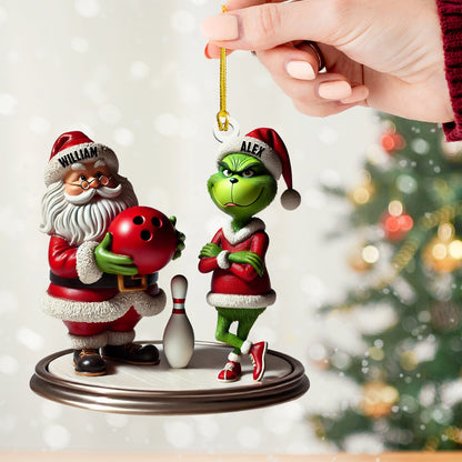 Bowling Santa And ELF Home Decor Christmas Ornament, Personalized Ornament