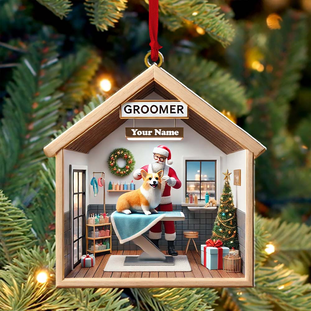 Custom Name Groomer Ornament, Christmas Decoration for Pet Shop
