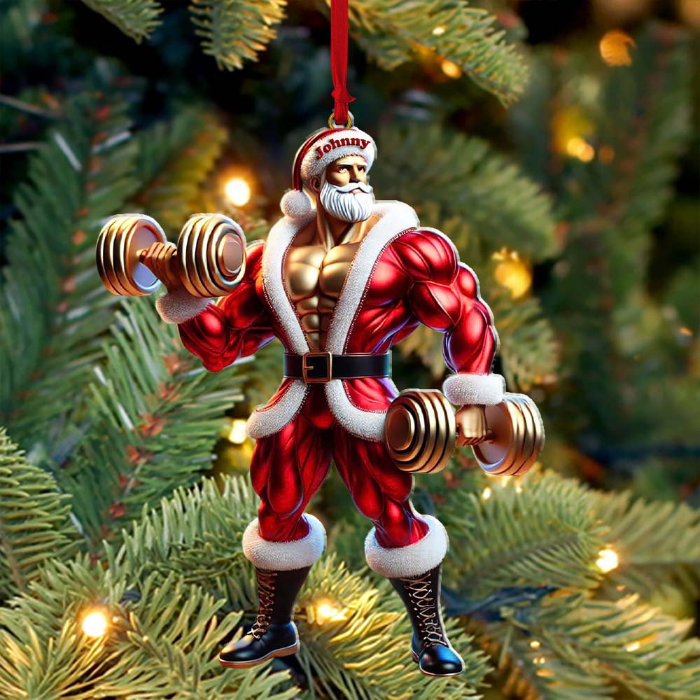 Custom Name Gym Work Out Santa Ornament, Gymnastics Christmas Gift