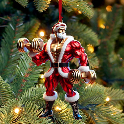 Custom Name Gym Work Out Santa Ornament, Gymnastics Christmas Gift