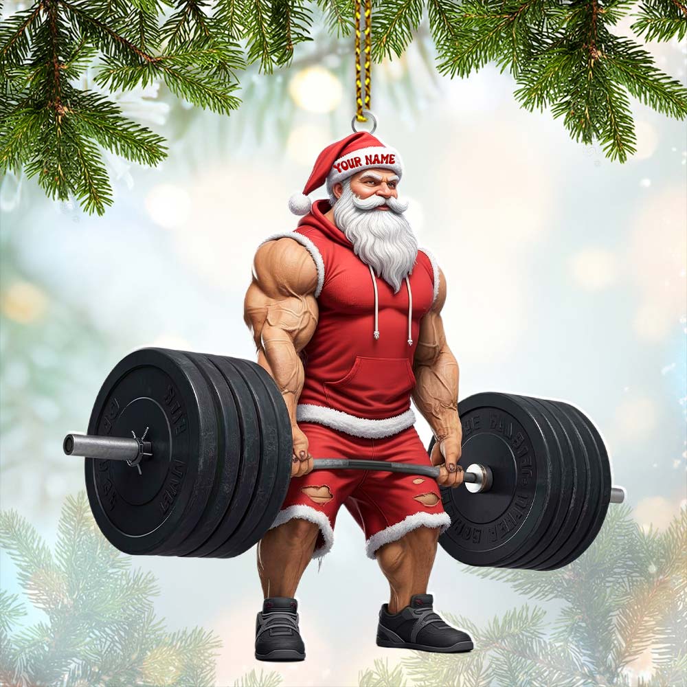 Weightlifting Santa, Home Decor, Christmas Ornament, Personalized Ornament