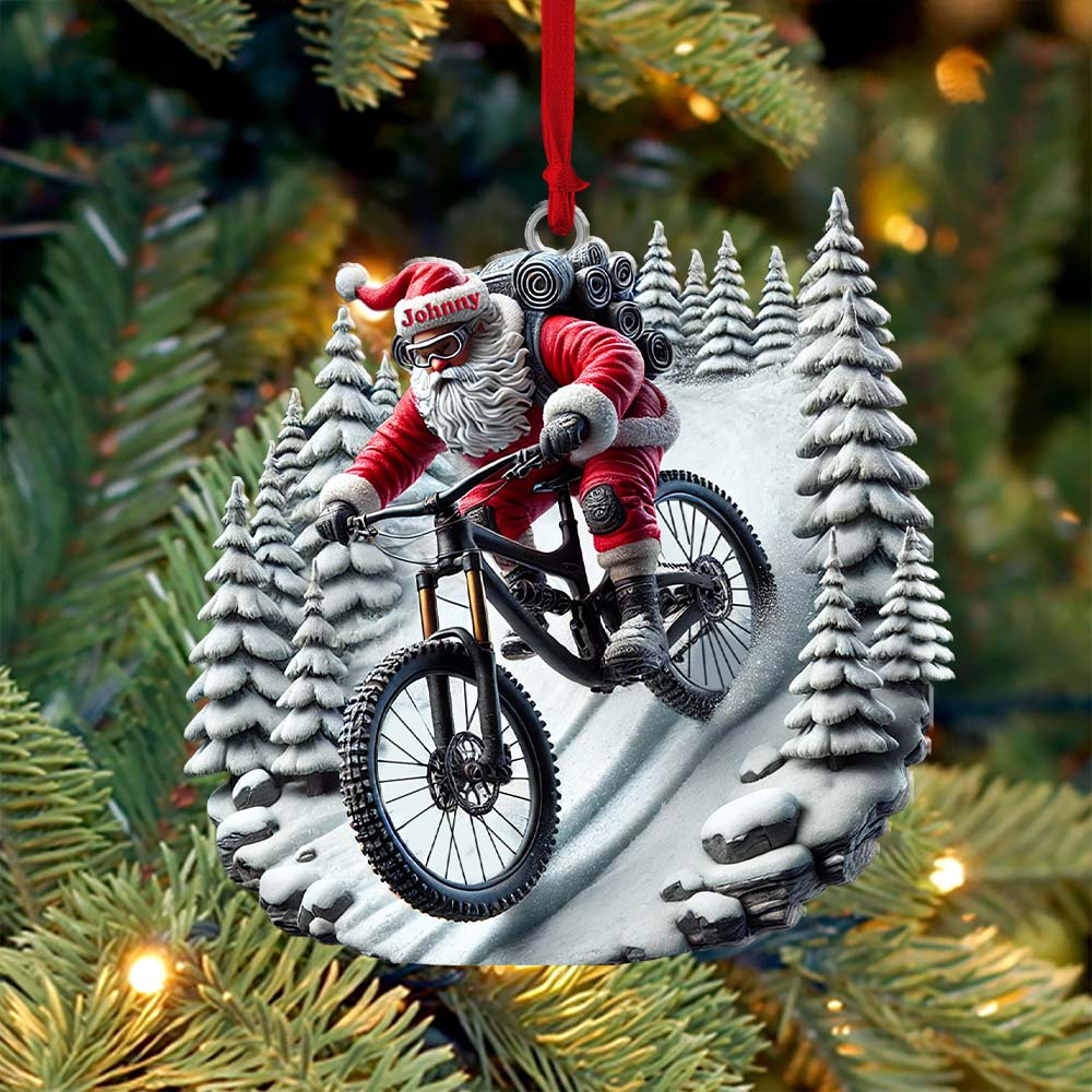 Custom Name Santa Mountain Bike Ornament, Christmas Gift for Mountain Bike Lover