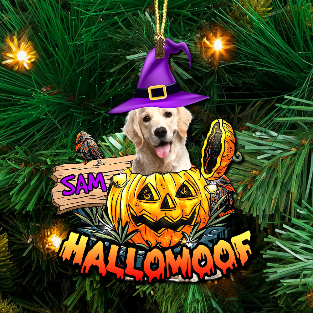Hallowoof - Custom Photo And Name, Personalized Acrylic Ornament - Halloween Gift For Pet Lover