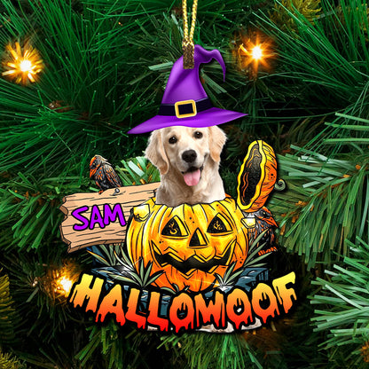 Hallowoof - Custom Photo And Name, Personalized Acrylic Ornament - Halloween Gift For Pet Lover